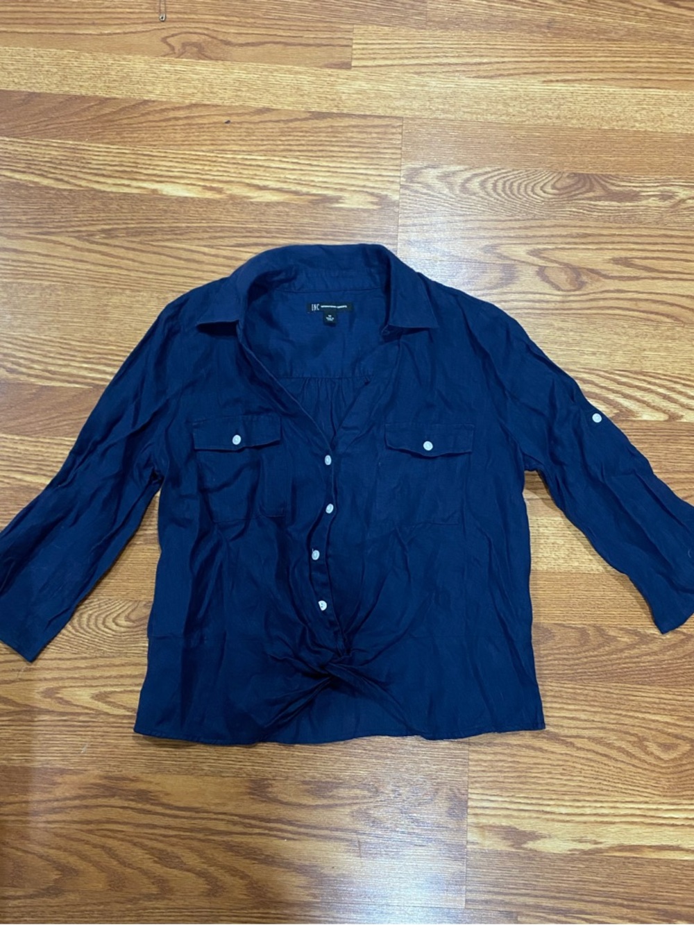 INC International Concepts Navy Button-Front Top